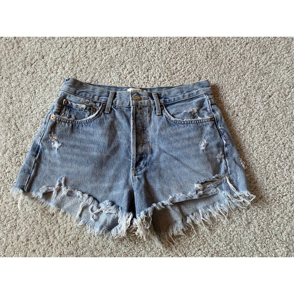 AGOLDE Parker Cut Off Denim Blue Shorts Distressed Button Fly 27